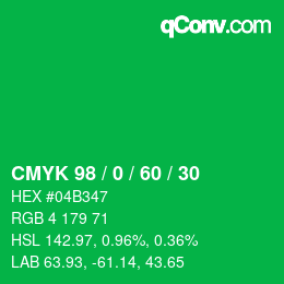 カラーコード: CMYK 98 / 0 / 60 / 30 | qconv.com