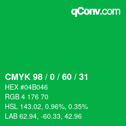 カラーコード: CMYK 98 / 0 / 60 / 31 | qconv.com