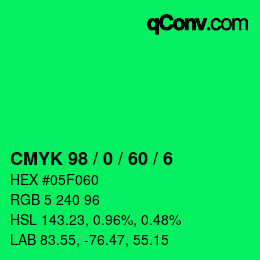 カラーコード: CMYK 98 / 0 / 60 / 6 | qconv.com