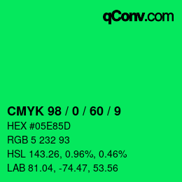 カラーコード: CMYK 98 / 0 / 60 / 9 | qconv.com