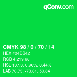 颜色代码: CMYK 98 / 0 / 70 / 14 | qconv.com