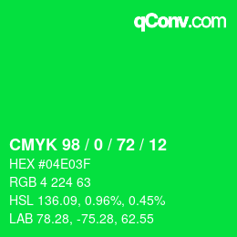 Farbcode: CMYK 98 / 0 / 72 / 12 | qconv.com