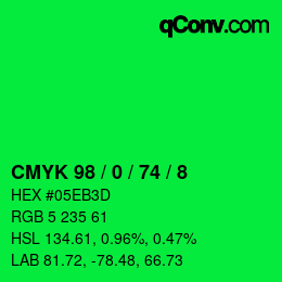 Color code: CMYK 98 / 0 / 74 / 8 | qconv.com