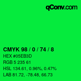 Color code: CMYK 98 / 0 / 74 / 8 | qconv.com