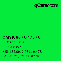 カラーコード: CMYK 98 / 0 / 75 / 8 | qconv.com