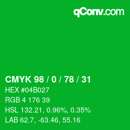 颜色代码: CMYK 98 / 0 / 78 / 31 | qconv.com