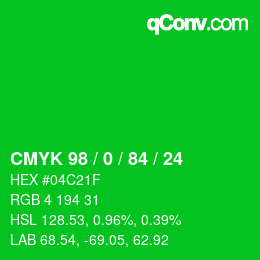 Color code: CMYK 98 / 0 / 84 / 24 | qconv.com