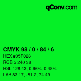 Farbcode: CMYK 98 / 0 / 84 / 6 | qconv.com