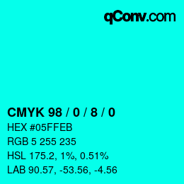 カラーコード: CMYK 98 / 0 / 8 / 0 | qconv.com