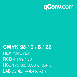 カラーコード: CMYK 98 / 0 / 8 / 22 | qconv.com