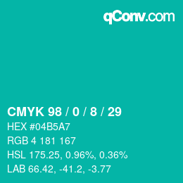 Color code: CMYK 98 / 0 / 8 / 29 | qconv.com