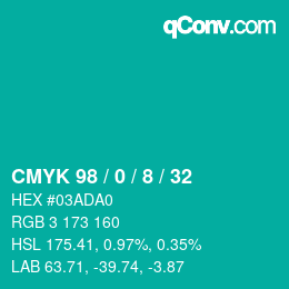 カラーコード: CMYK 98 / 0 / 8 / 32 | qconv.com