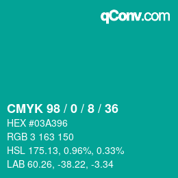 カラーコード: CMYK 98 / 0 / 8 / 36 | qconv.com