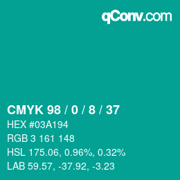 カラーコード: CMYK 98 / 0 / 8 / 37 | qconv.com
