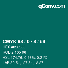 カラーコード: CMYK 98 / 0 / 8 / 59 | qconv.com