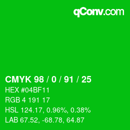Color code: CMYK 98 / 0 / 91 / 25 | qconv.com