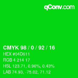 颜色代码: CMYK 98 / 0 / 92 / 16 | qconv.com