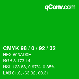 Color code: CMYK 98 / 0 / 92 / 32 | qconv.com