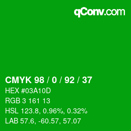 颜色代码: CMYK 98 / 0 / 92 / 37 | qconv.com