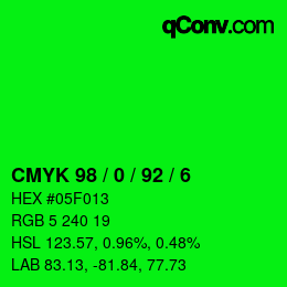 カラーコード: CMYK 98 / 0 / 92 / 6 | qconv.com