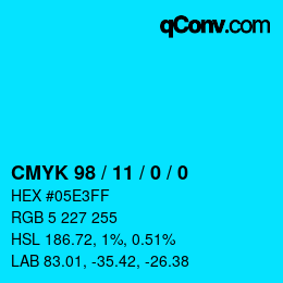 颜色代码: CMYK 98 / 11 / 0 / 0 | qconv.com