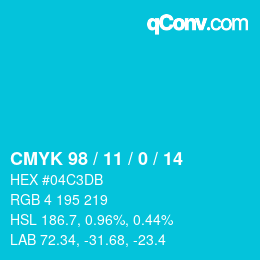 颜色代码: CMYK 98 / 11 / 0 / 14 | qconv.com