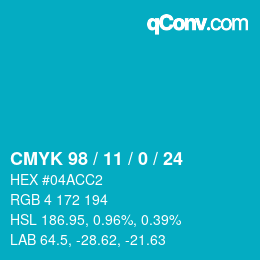 颜色代码: CMYK 98 / 11 / 0 / 24 | qconv.com
