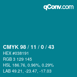 Color code: CMYK 98 / 11 / 0 / 43 | qconv.com