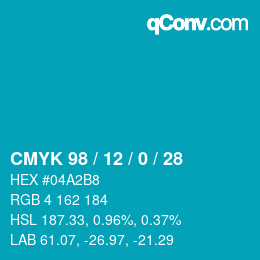 颜色代码: CMYK 98 / 12 / 0 / 28 | qconv.com