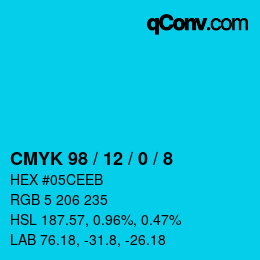 颜色代码: CMYK 98 / 12 / 0 / 8 | qconv.com