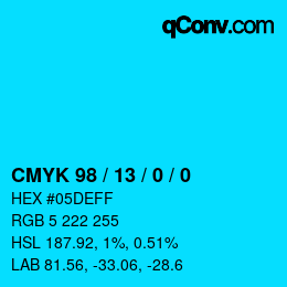 颜色代码: CMYK 98 / 13 / 0 / 0 | qconv.com