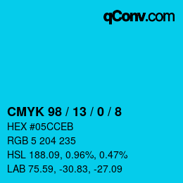 Farbcode: CMYK 98 / 13 / 0 / 8 | qconv.com