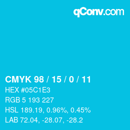 颜色代码: CMYK 98 / 15 / 0 / 11 | qconv.com