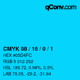 カラーコード: CMYK 98 / 16 / 0 / 1 | qconv.com