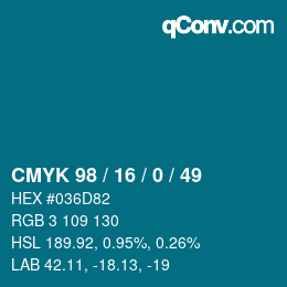 カラーコード: CMYK 98 / 16 / 0 / 49 | qconv.com