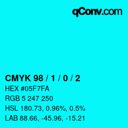 カラーコード: CMYK 98 / 1 / 0 / 2 | qconv.com
