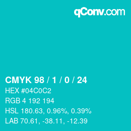カラーコード: CMYK 98 / 1 / 0 / 24 | qconv.com