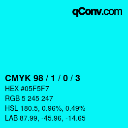 カラーコード: CMYK 98 / 1 / 0 / 3 | qconv.com