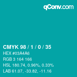 カラーコード: CMYK 98 / 1 / 0 / 35 | qconv.com