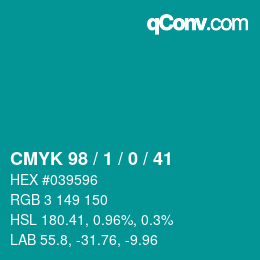 カラーコード: CMYK 98 / 1 / 0 / 41 | qconv.com