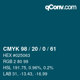 颜色代码: CMYK 98 / 20 / 0 / 61 | qconv.com