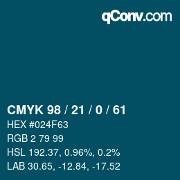 Color code: CMYK 98 / 21 / 0 / 61 | qconv.com