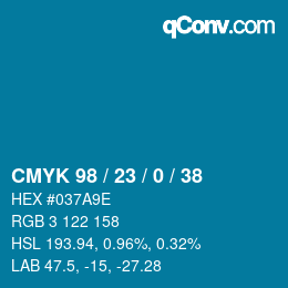 Color code: CMYK 98 / 23 / 0 / 38 | qconv.com