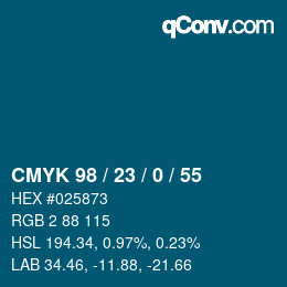 カラーコード: CMYK 98 / 23 / 0 / 55 | qconv.com