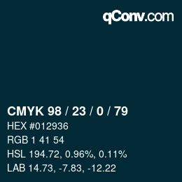 カラーコード: CMYK 98 / 23 / 0 / 79 | qconv.com