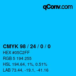 カラーコード: CMYK 98 / 24 / 0 / 0 | qconv.com