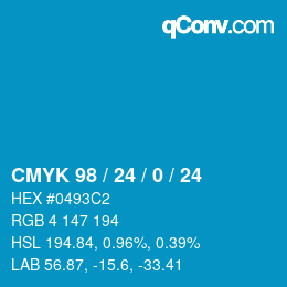 カラーコード: CMYK 98 / 24 / 0 / 24 | qconv.com