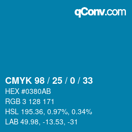 カラーコード: CMYK 98 / 25 / 0 / 33 | qconv.com
