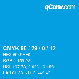 颜色代码: CMYK 98 / 29 / 0 / 12 | qconv.com