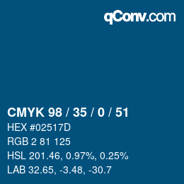 Farbcode: CMYK 98 / 35 / 0 / 51 | qconv.com